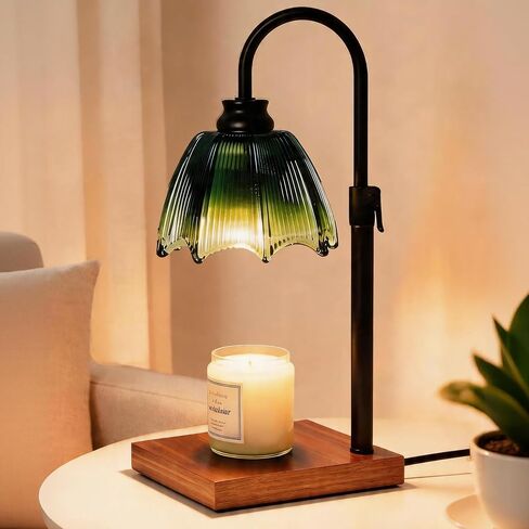 Farmhouse Candle Warmer Lamp with Timer Dimmable Adjustable Gold, Vintage Glass Wax Heated Lamp Wood Base for Large Jar Candles, Gifts for Mothers Day House Warming New Home Office Decor (Amber) in Saudi Arabia