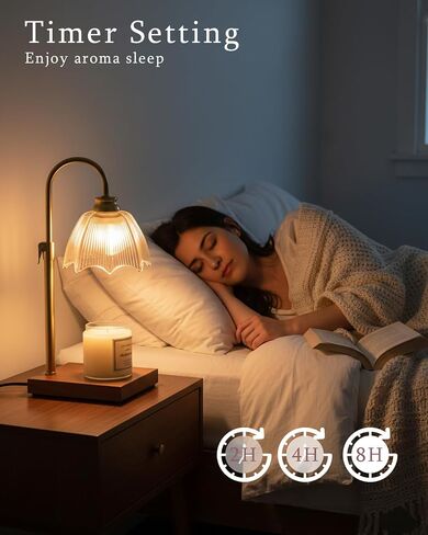 Farmhouse Candle Warmer Lamp with Timer Dimmable Adjustable Gold, Vintage Glass Wax Heated Lamp Wood Base for Large Jar Candles, Gifts for Mothers Day House Warming New Home Office Decor (Amber) in Saudi Arabia
