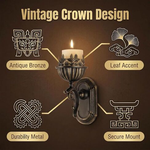AIM & GGKK Wall Candle Holder Sconce, Set of 2 Vintage Metal Crown Design Wall Mounted Candle Holder for Pillar Candles, Antique Bronze Decorative Wall Sconce for Living Room Hallway Entryway in Saudi Arabia