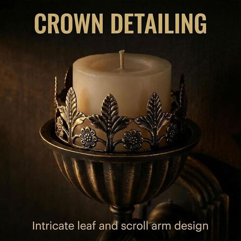 AIM & GGKK Wall Candle Holder Sconce, Set of 2 Vintage Metal Crown Design Wall Mounted Candle Holder for Pillar Candles, Antique Bronze Decorative Wall Sconce for Living Room Hallway Entryway in Saudi Arabia