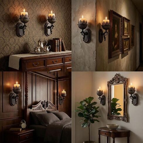 AIM & GGKK Wall Candle Holder Sconce, Set of 2 Vintage Metal Crown Design Wall Mounted Candle Holder for Pillar Candles, Antique Bronze Decorative Wall Sconce for Living Room Hallway Entryway in Saudi Arabia