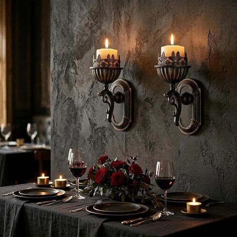 AIM & GGKK Wall Candle Holder Sconce, Set of 2 Vintage Metal Crown Design Wall Mounted Candle Holder for Pillar Candles, Antique Bronze Decorative Wall Sconce for Living Room Hallway Entryway in Saudi Arabia