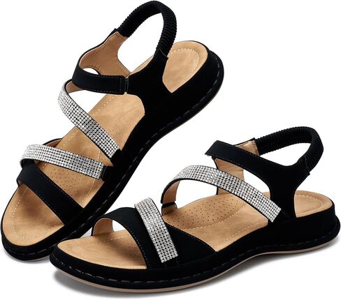 Womens Sandals Dressy Comfortable: Arch Support Soft Insole Sandal for Women - Rhinestones Casual Walking Summer Shoes in Saudi Arabia