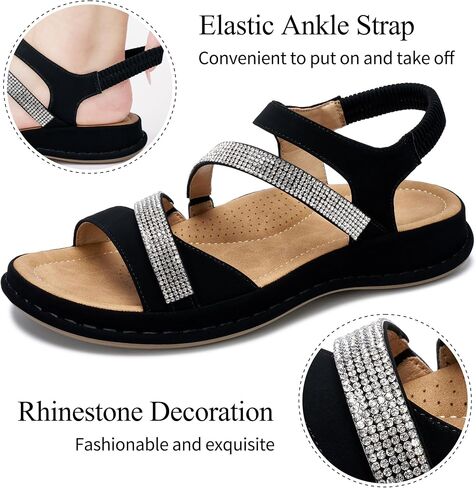 Womens Sandals Dressy Comfortable: Arch Support Soft Insole Sandal for Women - Rhinestones Casual Walking Summer Shoes in Saudi Arabia