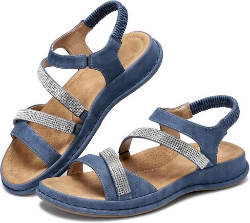 Womens Sandals Dressy Comfortable: Arch Support Soft Insole Sandal for Women - Rhinestones Casual Walking Summer Shoes in Saudi Arabia