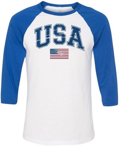 قميص بيسبول بأكمام راجلان بأكمام ثلاثة أرباع وعلم الولايات المتحدة الأمريكية من Collegiate American National USA للجنسين in Kuwait