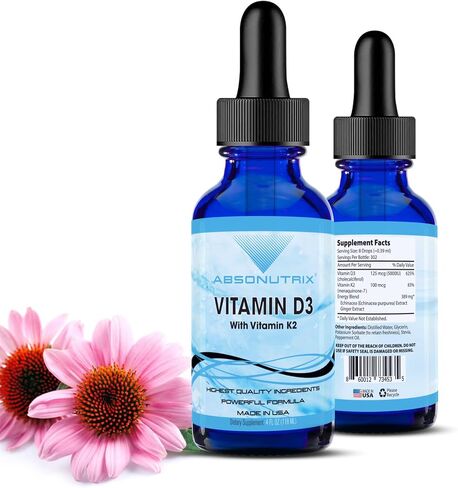 Vitamin D3 K2 Drops, 390mg, 4 Oz Liquid | 302 Servings, Made in USA, Quick Absorption, Non-GMO, GMP Certified in Saudi Arabia