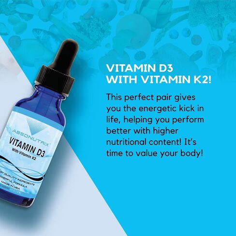 Vitamin D3 K2 Drops, 390mg, 4 Oz Liquid | 302 Servings, Made in USA, Quick Absorption, Non-GMO, GMP Certified in Saudi Arabia