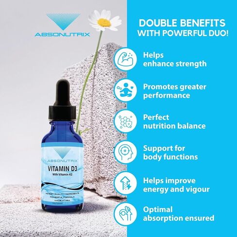 Vitamin D3 K2 Drops, 390mg, 4 Oz Liquid | 302 Servings, Made in USA, Quick Absorption, Non-GMO, GMP Certified in Saudi Arabia