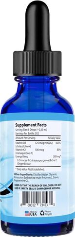 Vitamin D3 K2 Drops, 390mg, 4 Oz Liquid | 302 Servings, Made in USA, Quick Absorption, Non-GMO, GMP Certified in Saudi Arabia