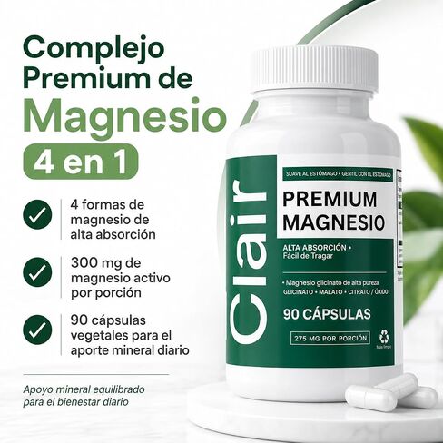 Clair Magnesio Premium, with B6 D3 Zinc – 4-in-1 Blend, Gentle on Stomach, Full Body Unwind – Muscle Relaxation + Digestive Comfort + Sleep Aid. (Glycinate, Malate, Citrate, Oxide) 90 Capsules in Saudi Arabia