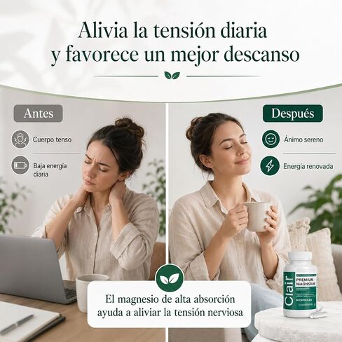 Clair Magnesio Premium, with B6 D3 Zinc – 4-in-1 Blend, Gentle on Stomach, Full Body Unwind – Muscle Relaxation + Digestive Comfort + Sleep Aid. (Glycinate, Malate, Citrate, Oxide) 90 Capsules in Saudi Arabia
