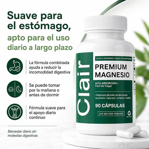 Clair Magnesio Premium, with B6 D3 Zinc – 4-in-1 Blend, Gentle on Stomach, Full Body Unwind – Muscle Relaxation + Digestive Comfort + Sleep Aid. (Glycinate, Malate, Citrate, Oxide) 90 Capsules in Saudi Arabia