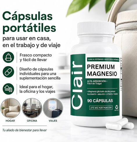 Clair Magnesio Premium, with B6 D3 Zinc – 4-in-1 Blend, Gentle on Stomach, Full Body Unwind – Muscle Relaxation + Digestive Comfort + Sleep Aid. (Glycinate, Malate, Citrate, Oxide) 90 Capsules in Saudi Arabia