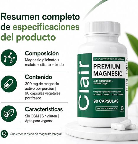 Clair Magnesio Premium, with B6 D3 Zinc – 4-in-1 Blend, Gentle on Stomach, Full Body Unwind – Muscle Relaxation + Digestive Comfort + Sleep Aid. (Glycinate, Malate, Citrate, Oxide) 90 Capsules in Saudi Arabia