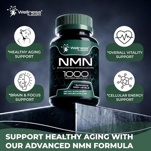 NMN Supplement 1000mg with Beta Nicotinamide Mononucleotide - NAD Support Formula for Cellular Energy, Healthy Aging, Vitality & Wellness – NAD Supplements for Women & Men - 120 Count in Saudi Arabia