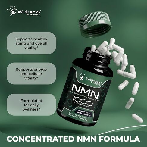 NMN Supplement 1000mg with Beta Nicotinamide Mononucleotide - NAD Support Formula for Cellular Energy, Healthy Aging, Vitality & Wellness – NAD Supplements for Women & Men - 120 Count in Saudi Arabia