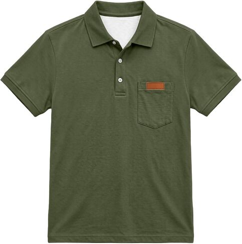 Boys Soft Short Sleeve Polo T-Shirt Youth Breathable Collared Shirts with Pocket Classic Casual Tee Tops Size 2-15T in Kuwait