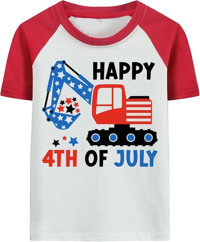 Boys 4th of July Shirt Dinosaur Monster Truck Excavator Tees Toddler American Flag Independence Patriotic Kids T-Shirt in Saudi Arabia