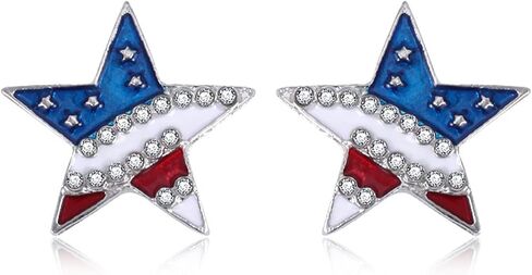 American Flag Stud Earrings for Women Cute Tiny USA Star Red White Blue Stud Earrings Fashion American Patriotic 4th of July Earrings Independence Day Jewelry in Kuwait