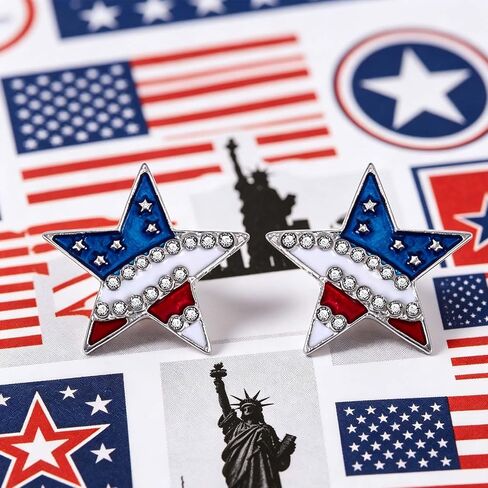 American Flag Stud Earrings for Women Cute Tiny USA Star Red White Blue Stud Earrings Fashion American Patriotic 4th of July Earrings Independence Day Jewelry in Kuwait