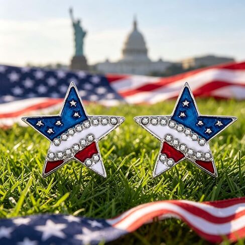American Flag Stud Earrings for Women Cute Tiny USA Star Red White Blue Stud Earrings Fashion American Patriotic 4th of July Earrings Independence Day Jewelry in Kuwait