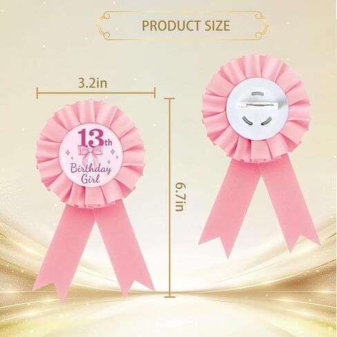 دبوس شارة صفيح لعيد الميلاد الثالث عشر من Pink Bow، دبوس زر لعيد الميلاد الثالث عشر لفتاة عيد الميلاد الوردي Rosette، قوس Coquette ثلاثة عشر جائزة شريط بروش لوازم الحفلات in Kuwait