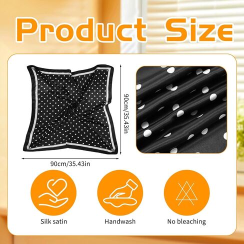 Polka Dots Head Scarf Square Satin Hair Scarf for Women Ladies Satin Bandanas Neck Scarves Silk Like Head Wrap for Hair Wrapping and Sleeping Bag Purse Handle Accessory Gifts, Black & White in Saudi Arabia