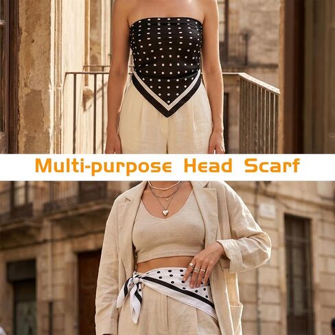 Polka Dots Head Scarf Square Satin Hair Scarf for Women Ladies Satin Bandanas Neck Scarves Silk Like Head Wrap for Hair Wrapping and Sleeping Bag Purse Handle Accessory Gifts, Black & White in Saudi Arabia