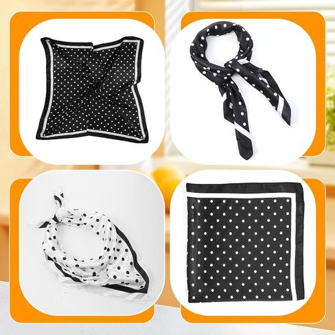 Polka Dots Head Scarf Square Satin Hair Scarf for Women Ladies Satin Bandanas Neck Scarves Silk Like Head Wrap for Hair Wrapping and Sleeping Bag Purse Handle Accessory Gifts, Black & White in Saudi Arabia