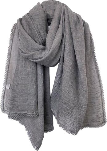 Cotton And Linen Lace Lace Scarf,Versatile And Women'S Temperament Spring And Summer Solid Color Pleated Shawl in Saudi Arabia