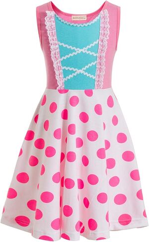 Waruila Bo Peep Costume for Children - Polka Dot Dress for Kids Birthday (Multicoloured, 4-5) in Kuwait