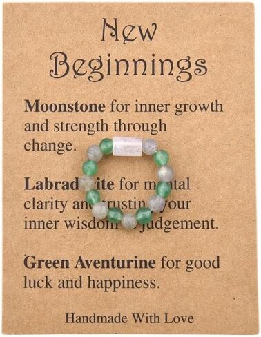 YangQian Natural Crystal Healing Stone Rings for Women Men Stretch Anxiety Protection Ring New Beginning Rings Grad Gift for Friends in Kuwait