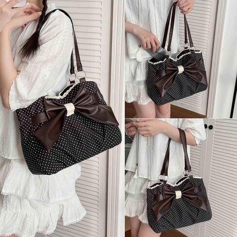 Polka Dot Tote Bag, Vintage Retro Purses for Women, Small Cute Shoulder Purse for Women, Trendy Purse with Bow, 2000s Aesthetic Purse in Kuwait