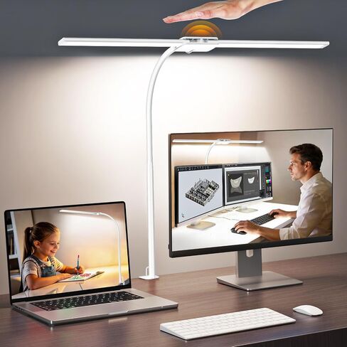 Syrinx 3 in 1 LED Floor Lamp, Desk Lamp, Clamp-on Lamp With Remote Control, 5 Brightness Levels & 5 Colors Temperatures, Dimmable, Adjustable Gooseneck Pole Lamp for Living Room Office Bedroom - White in Kuwait