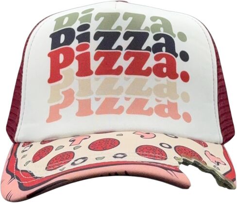Funny Pizza Hat for Men – Pizza Bite Brim Graphic Cap with Food Themed Print – Mesh Back Novelty Trucker Hat for Comfortable Casual Everyday Wear and Playful Foodie Style Standard in Saudi Arabia