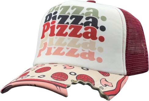 Funny Pizza Hat for Men – Pizza Bite Brim Graphic Cap with Food Themed Print – Mesh Back Novelty Trucker Hat for Comfortable Casual Everyday Wear and Playful Foodie Style Standard in Saudi Arabia