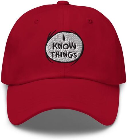 قبعة The Cat in The Hat I Know Things Classic Dad Hat، قبعة كروية قابلة للتعديل للبالغين من الجنسين - مرخصة رسميًا باللون الأحمر in Kuwait