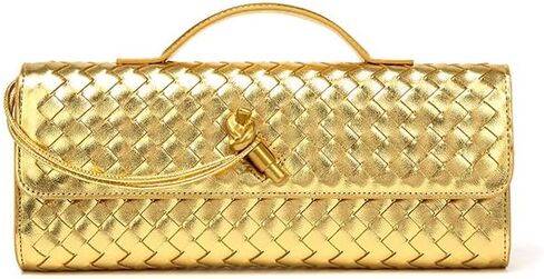 Woven Clutch Purses for Women, PU Leather Evening Bag,Crossbody Shoulder Handbag with Detachable Strap（Gold） in Saudi Arabia