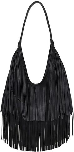Fringe Hobo Shoulder Bag Vegan Leather Layered Tassel Women Purse Bags | layered tassel in Saudi Arabia