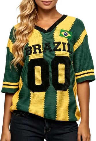 Women's Jersey Shirts Oversized Crochet Graphic Going Out Tops Crew Neck Short Sleeve Pullovers in Saudi Arabia