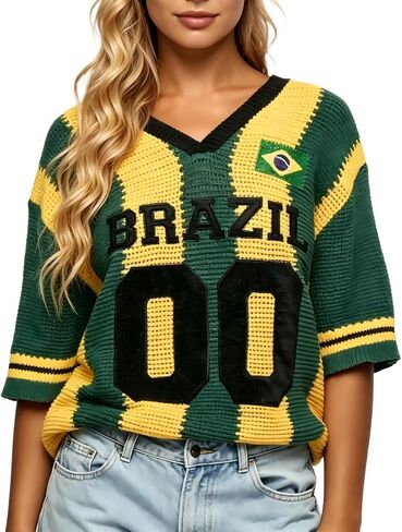 Women's Jersey Shirts Oversized Crochet Graphic Going Out Tops Crew Neck Short Sleeve Pullovers in Saudi Arabia