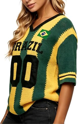 Women's Jersey Shirts Oversized Crochet Graphic Going Out Tops Crew Neck Short Sleeve Pullovers in Saudi Arabia