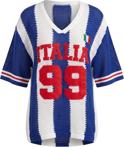 Women's Jersey Shirts Oversized Crochet Graphic Going Out Tops Crew Neck Short Sleeve Pullovers in Saudi Arabia