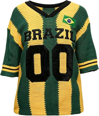 Women's Jersey Shirts Oversized Crochet Graphic Going Out Tops Crew Neck Short Sleeve Pullovers in Saudi Arabia