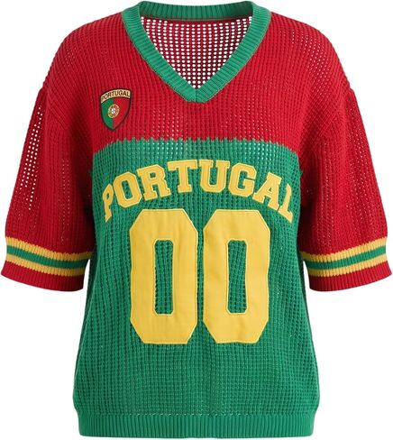Women's Jersey Shirts Oversized Crochet Graphic Going Out Tops Crew Neck Short Sleeve Pullovers in Saudi Arabia