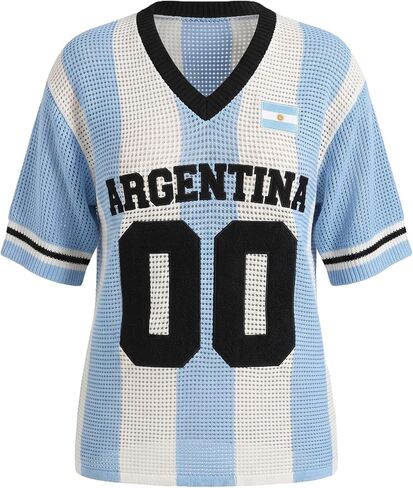 Women's Jersey Shirts Oversized Crochet Graphic Going Out Tops Crew Neck Short Sleeve Pullovers in Saudi Arabia