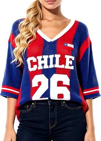 Women's Jersey Shirts Oversized Crochet Graphic Going Out Tops Crew Neck Short Sleeve Pullovers in Saudi Arabia
