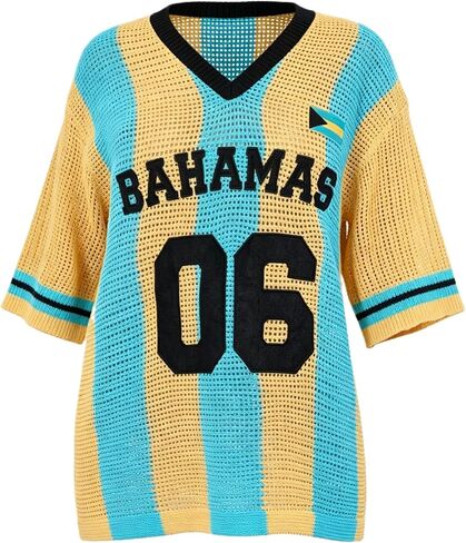 Women's Jersey Shirts Oversized Crochet Graphic Going Out Tops Crew Neck Short Sleeve Pullovers in Saudi Arabia