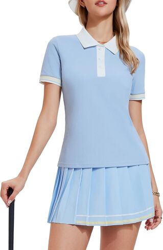Mudere Womens 2 Piece Tennis Skirt Set, Ribbed Polo Top High Waisted Pleated Skort with Shorts, Golf Pickleball Outfit in Saudi Arabia